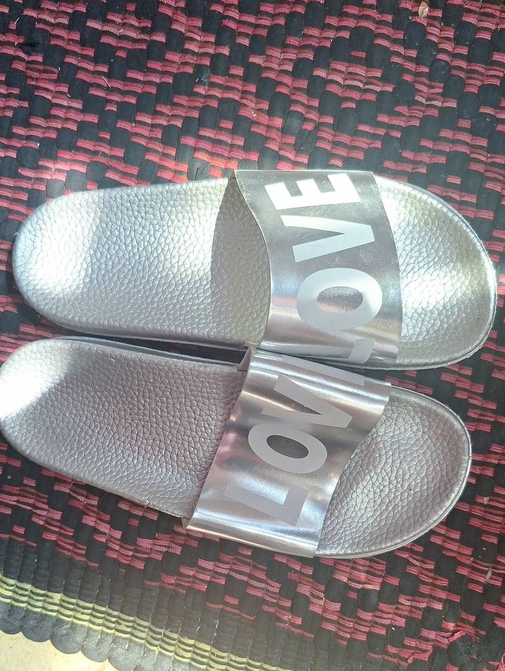 Silver LOVE Slide Sandals